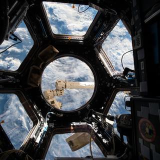 La coupole d&#39;observation de la Station spatiale internationale (ISS) est un endroit très visité par les astronautes. C&#39;est également un nid à microbes. © DP