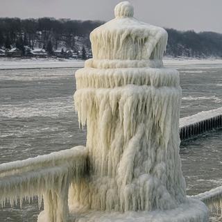 Os grandes lagos americanos transformaram-se em paisagens de gelo. Imagem gerada com IA. © K. Durand, Bing 