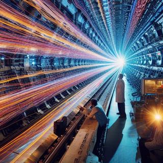 La chasse aux particules au LHC vue par l'IA DALL-E. © 2023 Microsoft Corporation