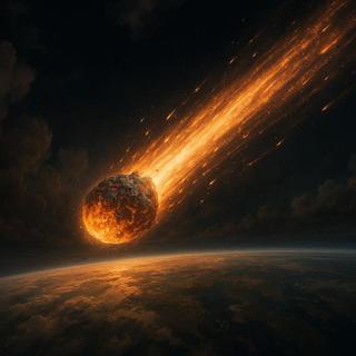 Um grande meteorito caindo em direção à Terra. Imagem ilustrativa © Karine Durand, imagem do Bing