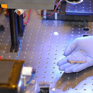 L’échantillon de la météorite martienne Sayh al Uhaymir 008 (SaU008) qui retournera sur Mars à bord de Mars 2020. © Nasa, JPL-Caltech