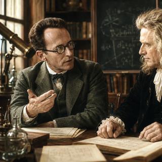 Une rencontre impossible entre Schrödinger et Newton vue par l'IA.&nbsp;© LS, ChatGPT