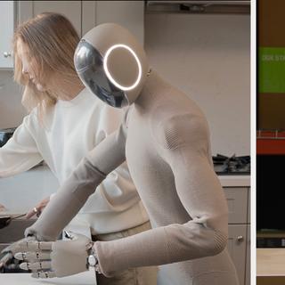 Le robot Neo Gamma de 1X Technologies à gauche, et GR-1 de Fourier Robotics à droite, les deux utilisant Isaac GR00T N1. © Nvidia