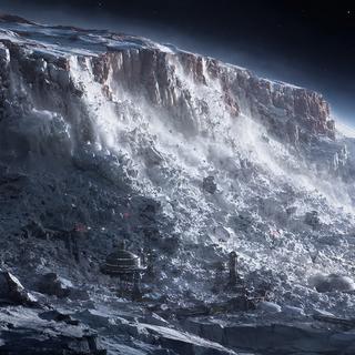 Fin du XXIe siècle, voilà à quoi pourrait ressembler une colonie spatiale victime d'un glissement de terrain sur Pluton. On peut voir Charon, la lune de Pluton, dans le ciel. © LS, ChatGPT
