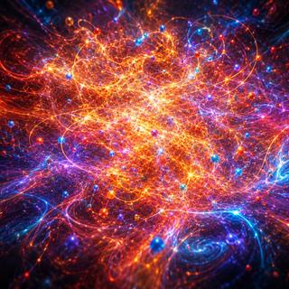 Une vue par l'IA d'un plasma de quarks et de gluons, le quagma du Big Bang. © ChaGPT