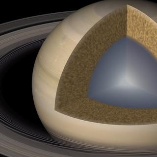 Uma visão artística de Saturno e seu interior segundo modelo proposto em publicação recente. © Caltech/R. Ferido (IPAC)