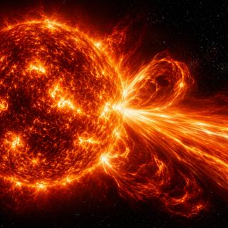 Une tempête solaire extrême selon l'IA.&nbsp;Illustration générée avec ChatGPT sous la direction artistique de Laurent Sacco. © Laurent Sacco, Futura