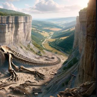 Découverte exceptionnelle du squelette d'un titanosaure dans le sud de la France par un jeune paléontologue amateur.&nbsp;© XD,Futura avec DALL-E