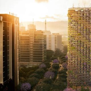 Assim como esta torre de madeira, chamada Rainbow Tree e projetada pelo arquiteto Vincent Callebaut, a madeira está tomando conta da cidade. © @VCA
