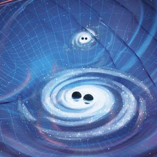 Les systèmes binaires de trous noirs binaires supermassifs au cœur des galaxies produisent des ondulations dans l'espace-temps appelées ondes gravitationnelles. Les ondes gravitationnelles de tous les binaires de trous noirs supermassifs de l'Univers se combinent pour former un fond stochastique que nous pouvons détecter en utilisant la synchronisation des pulsars. © Olena Shmahalo
