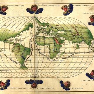 Mappemonde avec la route de Magellan et d’Elcano, Battista Agnese, Atlas nautique, 1544 © Battista Agnese, Wikimedia Commons, domaine public
