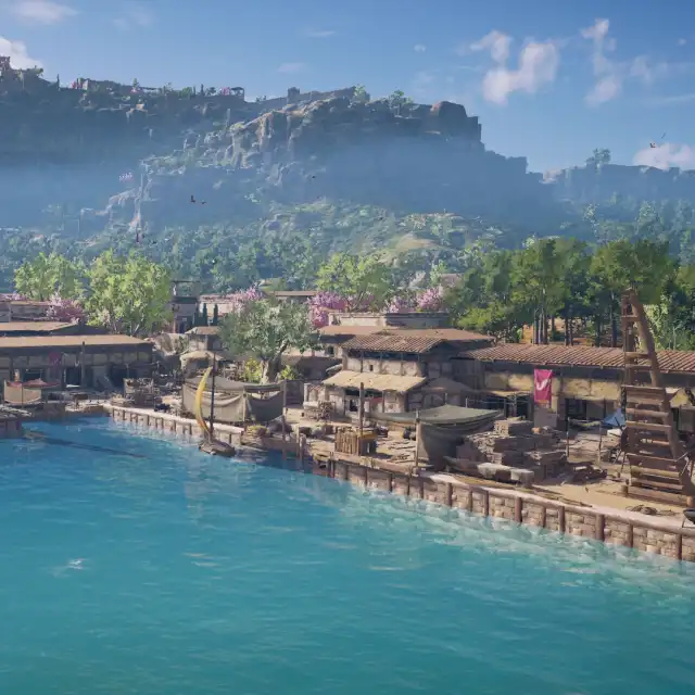 Le port de Léchaion était l'un des plus importants de la Grèce antique. Il est ici représenté dans le jeu vidéo Assassin's Creed Odyssey. © Ubisoft