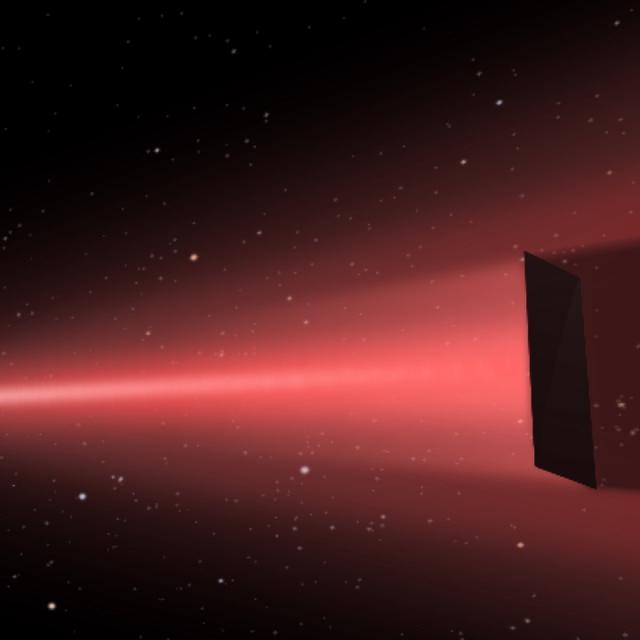 Sera-t-il bientôt possible d&#39;envoyer un vaisseau sur Mars en seulement 3 jours, d&#39;y faire venir des êtres humains en un mois et de rendre le voyage interstellaire accessible grâce à la propulsion photonique ? C&#39;est le pari du physicien Philip Lubin qui présente son projet Deep In. Ici, illustration d’une voile poussée par un laser. © Q. Zhang