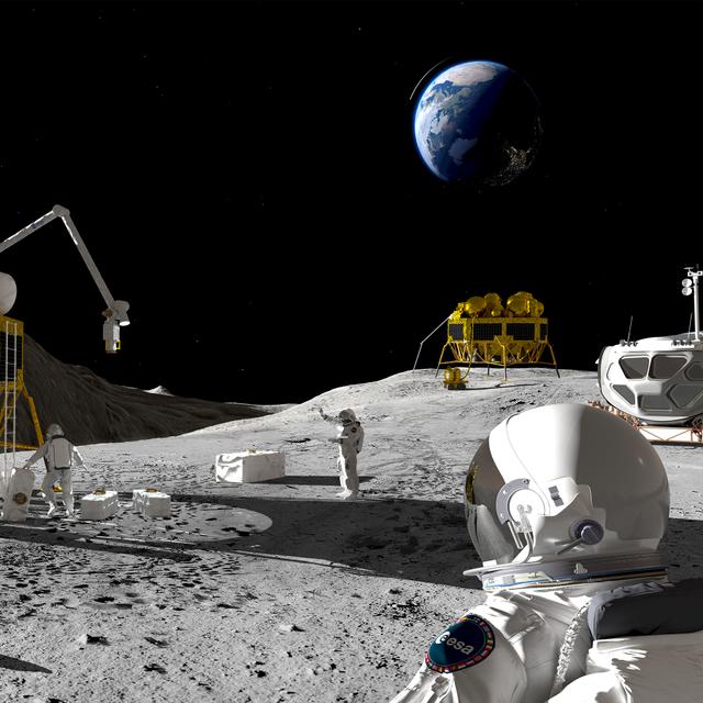 Concept d&#39;alunisseur logistique lourd européen (EL3) capable de transporter jusqu&#39;à 1,7 tonne de fret vers n&#39;importe quel endroit de la surface lunaire. Ce lander pourrait être utilisé dans le cadre de la mission Artemis de la Nasa ou pour des missions scientifiques propres à l&#39;ESA. © ESA, ATG-Medialab