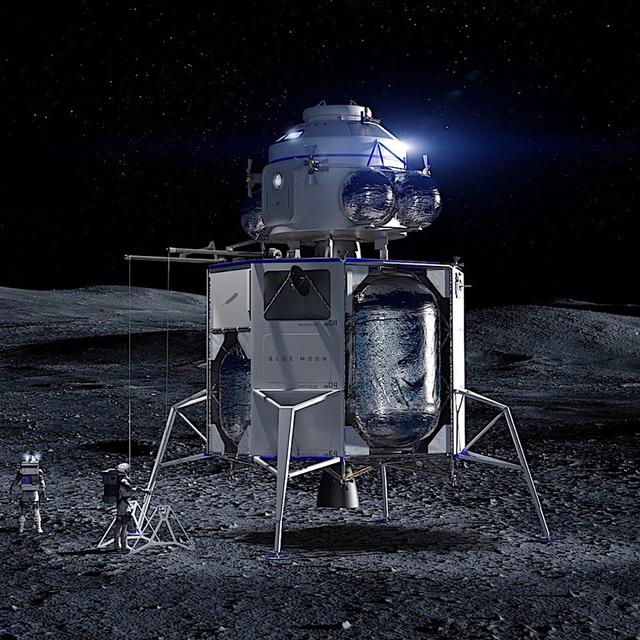 Blue Moon, l'atterrisseur lunaire de Blue Origin que la Nasa prévoit d'utiliser pour ses missions habitées sur la Lune.&nbsp;© Blue Origin