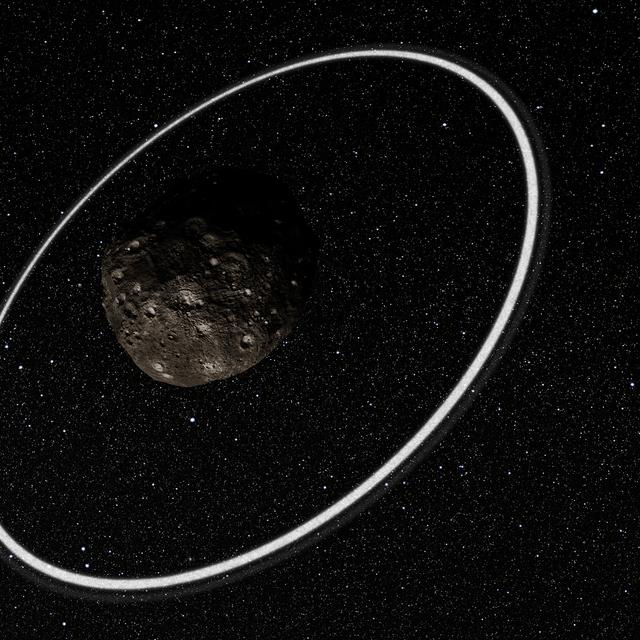 Vue d'artiste de Chariklo et ses anneaux. © ESO, L. Calçada, M. Kornmesser, Nick Risinger (skysurvey.org)