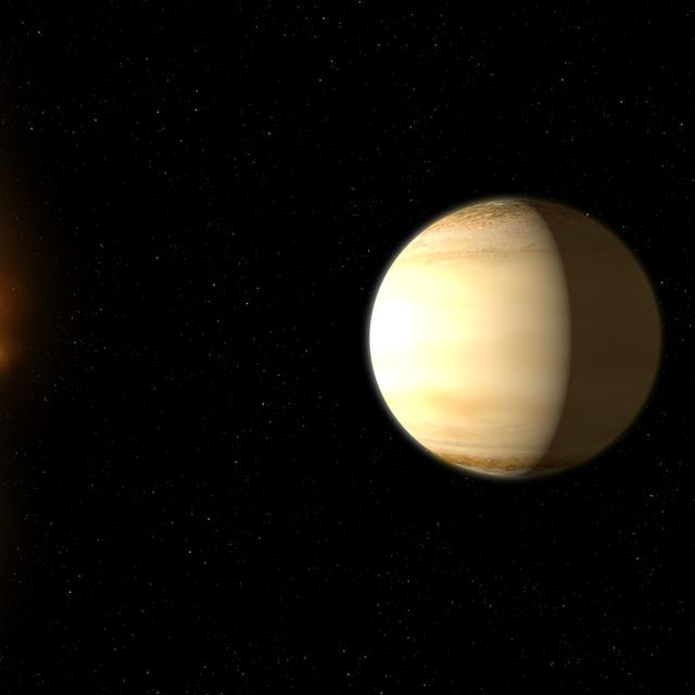 Illustration montrant à quoi pourrait ressembler l’exoplanète WASP-39 b, selon les connaissances actuelles de la planète. © Nasa, ESA, and G. Bacon (STScI)