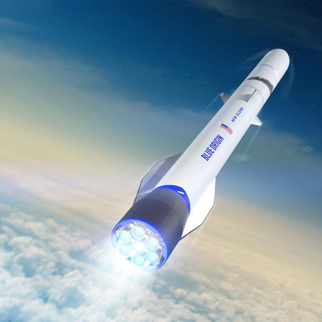 Vue d'artiste du New Glenn, le futur lanceur de Blue Origin, dont le vol inaugural est prévu en 2021. © Blue Origin