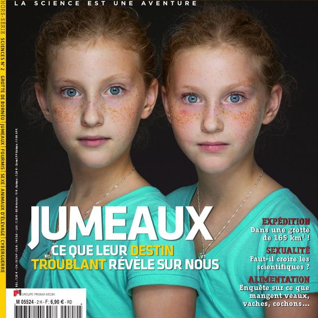 En couverture du numéro 2 du National Geographic Sciences : l&#39;enquête sur le monde fascinant des jumeaux, vu du côté de la génétique. © NGS