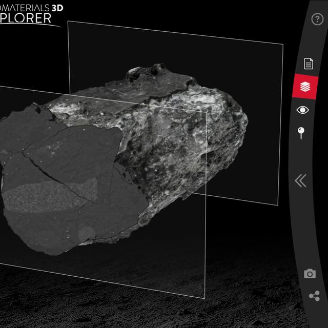 Les photographies extérieures et les scanners de l’intérieur de la roche ont été « fusionnés » pour créer un objet numérique unique. © Nasa
