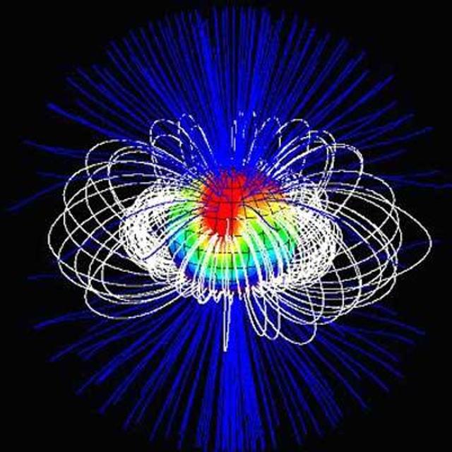 Structure du champ magnétique de l&#39;étoile V374 Pegasi. &amp;copy; MM Jardine et JF Donati. LATT. OMP. CNRS. INSU.