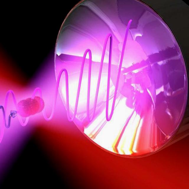 Image d&#39;artiste illustrant le principe d&#39;une expérience sur le paradoxe du&amp;nbsp;chat de Schrödinger avec un laser, objet éminemment quantique, et un virus.&amp;nbsp;© Romero-Isart - Tous droits réservés