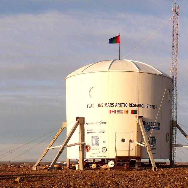 Vue du&nbsp;module MDRS l'habitat cylindrique&nbsp;préconisé pour les véritables missions pilotées vers Mars.&nbsp;© Brian Shiro - CC BY-SA 3.0