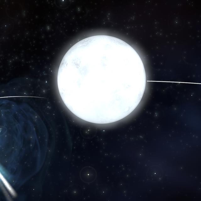 Impression d&#39;artiste du système d&#39;étoile triple PSR J0337+1715, qui est situé à environ 4.200 années-lumière de la Terre. Ce système fournit un laboratoire naturel pour tester les théories fondamentales de la gravité. ©&amp;nbsp;SKA organization