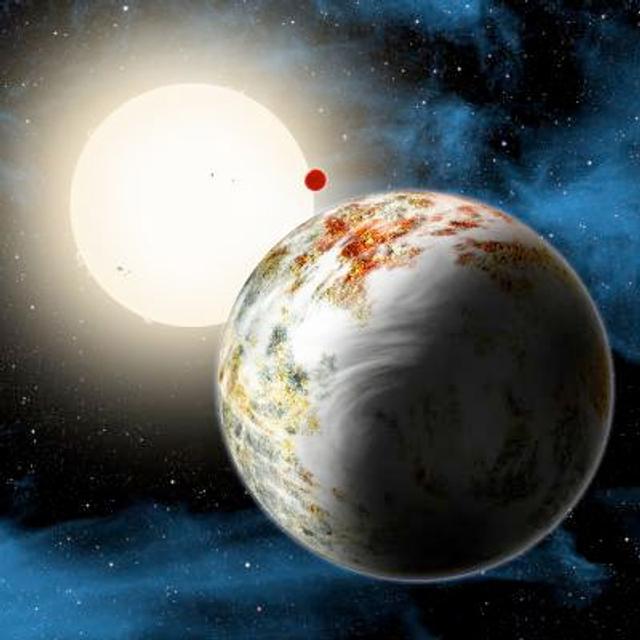 Vue d&#39;artiste de la première mégaterre découverte par l&#39;observatoire spatial Kepler : Kepler-10c. © Harvard-Smithsonian Center for Astrophysics