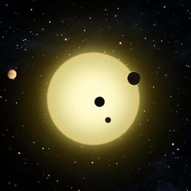 Illustration des planètes en transit devant l’étoile Kepler-11. © Nasa