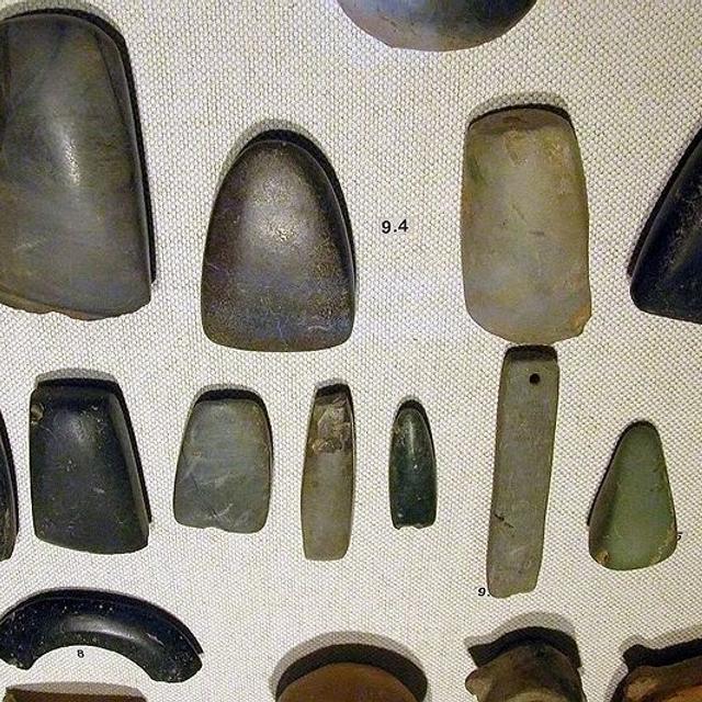 De nombreux outils ou objets du Néolithique, comme ces haches (9.4), ces polissoirs (9.5) et ces bracelets (8) étaient baignés dans l’huile pour conserver la solidité de l’os. © Michael Greenhalg, Wikipédia, cc by sa 2.5