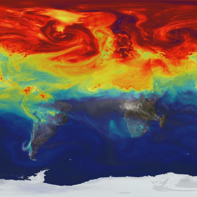 Au printemps, les taux de dioxyde de carbone (CO2) dans l’atmosphère sont au plus haut. Juste avant que les plantes commencent à consommer une partie de ce gaz à effet de serre pour leur croissance. © Nasa