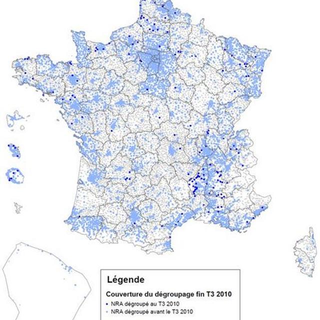 Répartition géographique du dégroupage en France (2010). © ariase.com