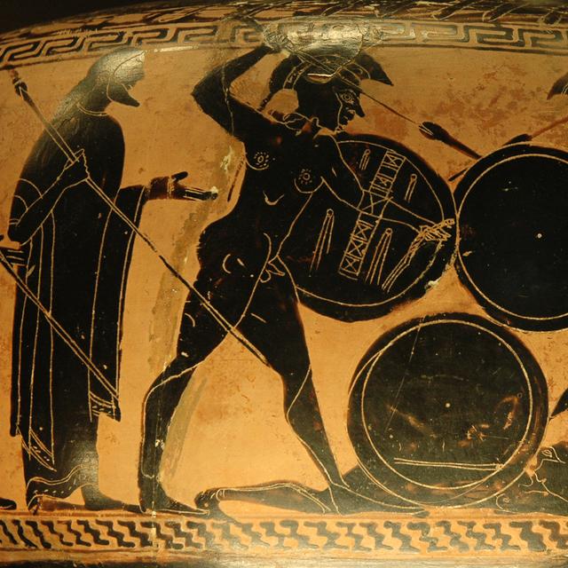Combat d'hoplites, les fantassins de la Grèce antique. Musée du Louvre. © Jastrow, Wikimedia Commons, domaine public 