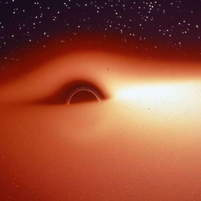 Un extrait d&#39;une simulation montrant l&#39;image d&#39;un trou noir entouré d&#39;un disque d&#39;accrétion chaud. © Jean-Pierre Luminet, Alain Marck