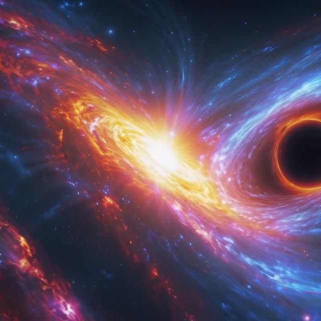 Illustration d&#39;un trou noir supermassif dévorant le cœur d&#39;une galaxie. © Thanayut, Adobe Stock