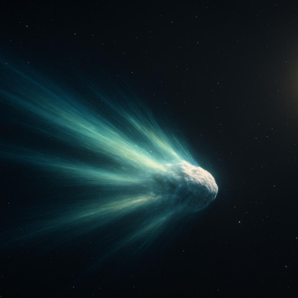 C’est grâce au radiotélescope MeerKAT (Afrique du Sud) que les astronomes ont pu détecter un signal radio envoyé par notre visiteur interstellaire, 3I/Atlas. Ici, illustration de 3I/Atlas générée à l'aide d'une IA.&nbsp;© XD avec ChatGPT