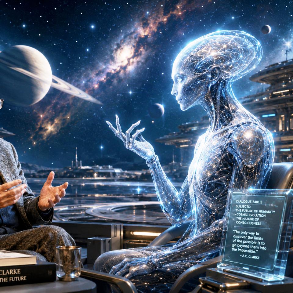 Arthur Clark discutant avec un extraterrestre.&nbsp;© Chat GPT