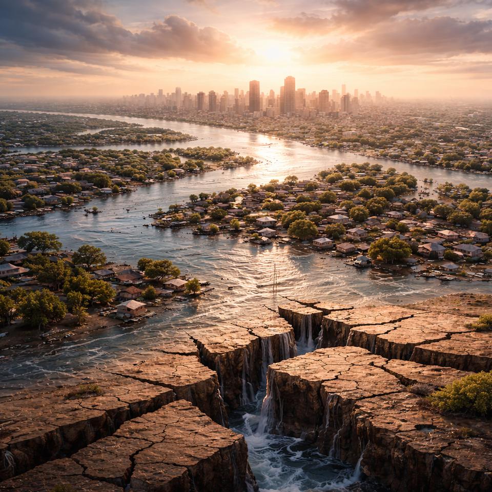 Dans de nombreux deltas fluviaux, le sol s’enfonce aujourd’hui plus vite que le niveau de la mer ne monte. © CB avec l'IA ChatGPT
