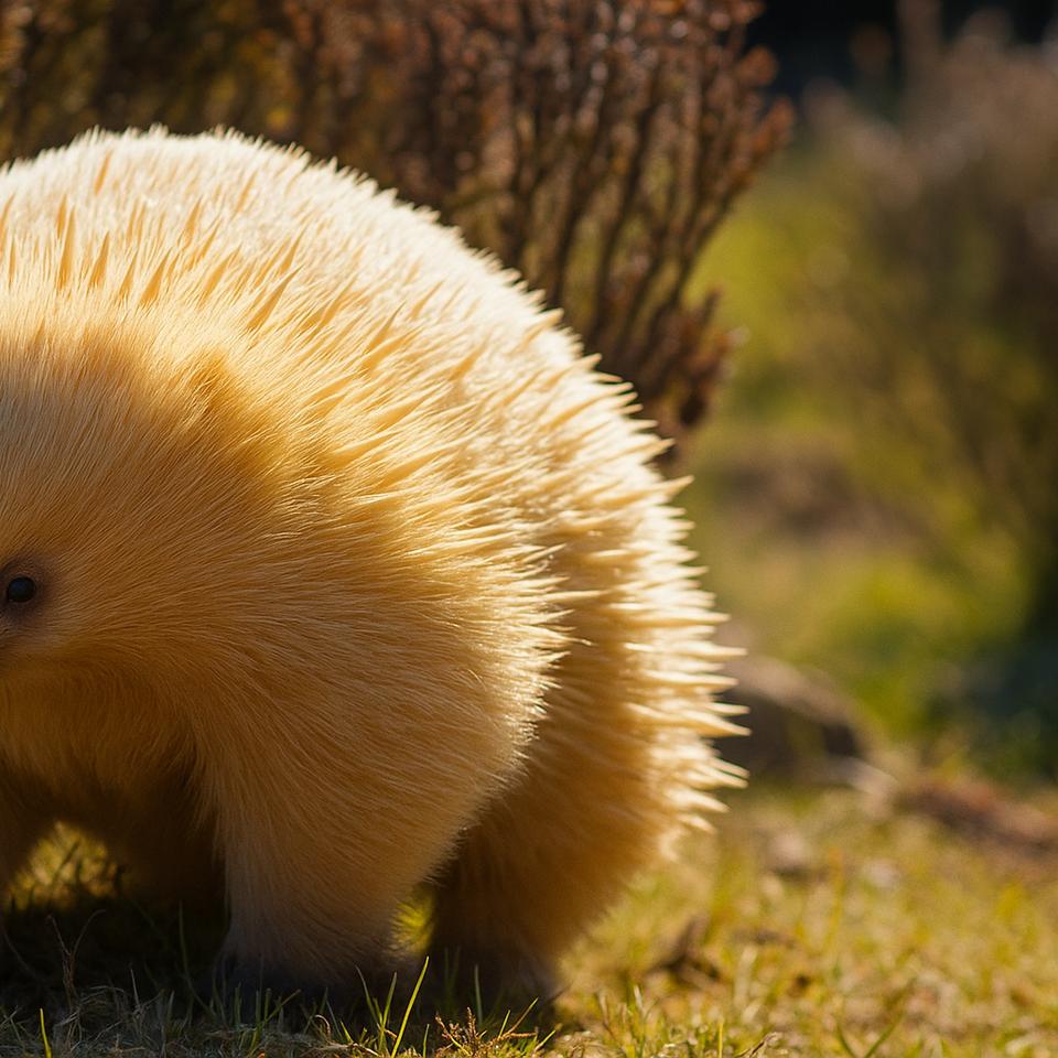 Un échidné blond filmé dans le parc national de Cradle Mountain, en Tasmanie, est&nbsp;l’un des rares spécimens connus de l'espèce de monotrème, cousine de l’ornithorynque. © CB avec ChatGPT